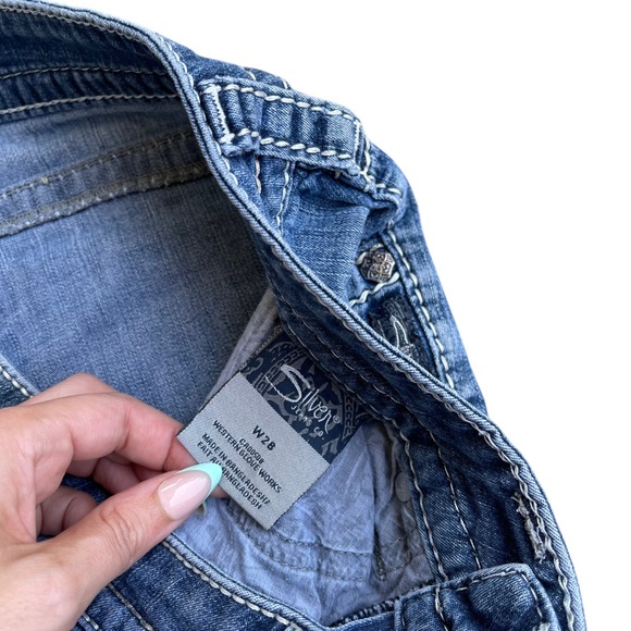 ✨ Vintage Y2K Silver Aiko Capri Jeans SZ 28 Low Rise Medium Wash Thick Stitch - Picture 5 of 8